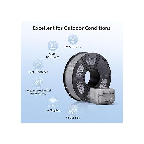  ANYCUBIC ASA Filament 1.75mm, Weather & Heat Resistant, 3D Printer Filament Suitable for Printing Outdoor Functional Parts, Dimensional Accuracy +/- 0.02mm, 1KG Spool, Gray