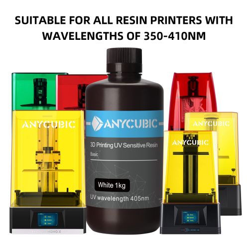  ANYCUBIC 3D Printer Resin, 405nm High Precision Fast Curing UV Photopolymer Resin for LCD 3D Printing 500ml White