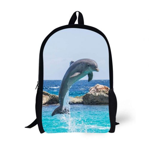  ANYFOCUS School Backpack, 3D Print Dolphin Pattern 17 Inch Bookbag