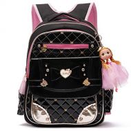 AO ALI VICTORY Waterproof PU Leather Kids Backpack Cute School Bookbag for Girls