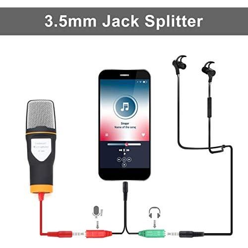  [아마존베스트]AOBETAK Kondensator Mikrofone mit Stander fuer PC und Smartphone, 3,5mm Klinke Gaming Microphone mit 3,5 mm Kopfhoerer Splitter, fuer Loptop iPad,Mac,Handy,Aufnahme,Singen,YouTube,Kar