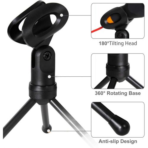  [아마존베스트]AOBETAK Kondensator Mikrofone mit Stander fuer PC und Smartphone, 3,5mm Klinke Gaming Microphone mit 3,5 mm Kopfhoerer Splitter, fuer Loptop iPad,Mac,Handy,Aufnahme,Singen,YouTube,Kar