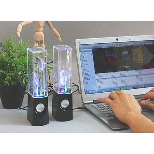  [아마존베스트]Aoboo Led Light Dancing Water Speakers Fountain Music for Desktop Laptop Computer PC (Two pcs),USB Powered Stereo Speakers 3.5mm Audio (Black,Line-in Speakers)