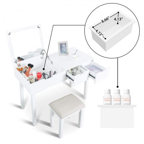  AODAILIHB Vanity Table with Flip Top Mirror Set Makeup Dressing Table Writing Desk with 2 Drawers 1 Embedded Organization Cushioned Stool Easy Assembly White