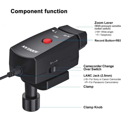  AODELAN Lanc Camcorder Zoom Controller with 2.5mm Jack Cable for Sony NX3C NX5C 198P 190P 150P Canon XL1S XL2 XM1 XM2 Panasonic DVC63 DVC33