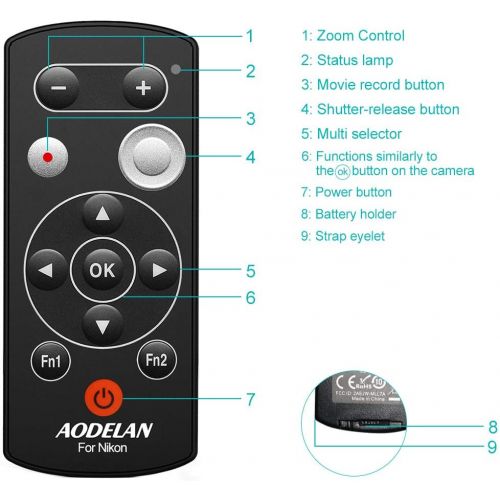 AODELAN Wireless Camera Remote Control Remote Shutter Release for Nikon Zfc, Z50, P1000, B600, A1000, P950; Replaces Nikon ML-L7