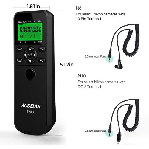  AODELAN TRS-1 Camera Shutter Release Timer Remote Control for Nikon Z6, Z7, Coolpix P1000, D850, D810, D700, D3, D4, D5, D3100, D5000, D7200, D600, D610, D750, D3200, D3300 Replace