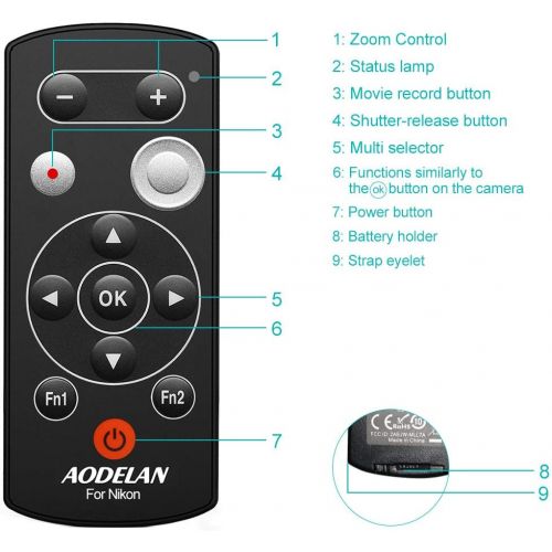  AODELAN Camera Wireless Shutter Release Remote Control for Nikon COOLPIX P1000 P950 B600 A1000 Z50 Z fc, Replaces Nikon ML-L7