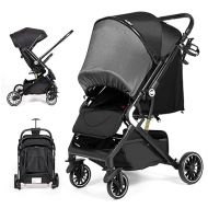 Lightweight Reversible Baby Stroller, Infant Toddler Stroller, One Hand Easy Folding Compact Travel Stroller with Cup Holder & Oversize Basket, Sleep Shade for Airplane Travel and More
