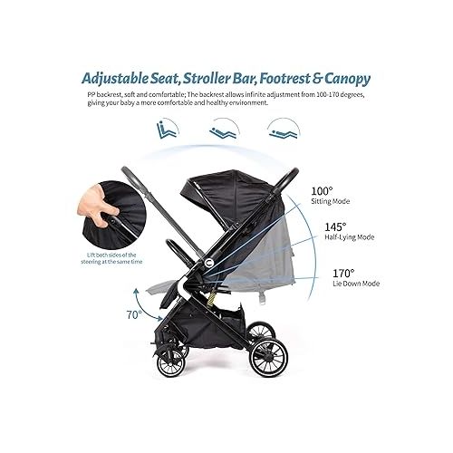  Lightweight Reversible Baby Stroller, Infant Toddler Stroller, One Hand Easy Folding Compact Travel Stroller with Cup Holder & Oversize Basket, Sleep Shade for Airplane Travel and More