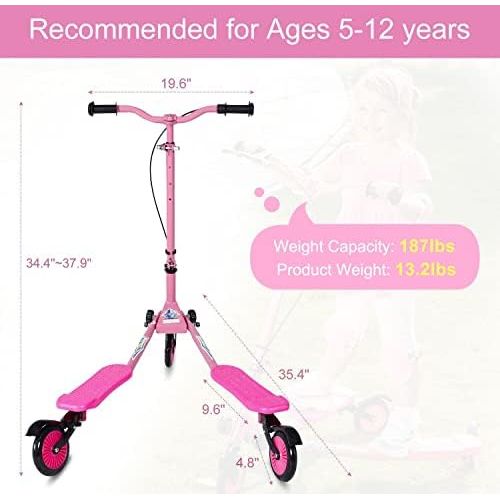  AODI Kids Foldable Swing Scooter Adjustable Height Kick Speeder Wiggle Scooters Self Push Drift for Boys/Girl/ 5 Years Old and Up