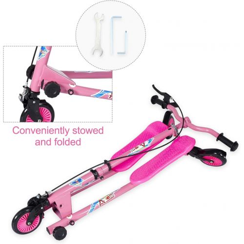  AODI Kids Foldable Swing Scooter Adjustable Height Kick Speeder Wiggle Scooters Self Push Drift for Boys/Girl/ 5 Years Old and Up