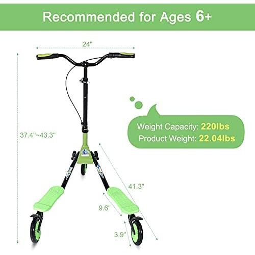  AODI Swing Scooter Adjustable 3 Wheels Foldable Wiggle Scooter Self Drifting for Kids/Adult Age 7 Years Old and Up