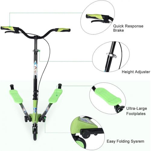  AODI Swing Scooter Adjustable 3 Wheels Foldable Wiggle Scooter Self Drifting for Kids/Adult Age 7 Years Old and Up