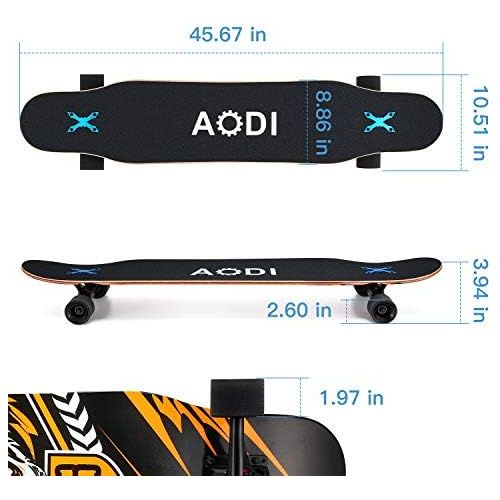  AODI 46 Longboard Skateboard Complete Canadian Maple Wood Double Kick Concave Maple Pro Beginner Dance Board with LED PU Wheels for Kids Adults