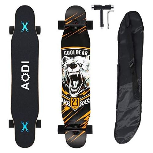  AODI 46 Longboard Skateboard Complete Canadian Maple Wood Double Kick Concave Maple Pro Beginner Dance Board with LED PU Wheels for Kids Adults