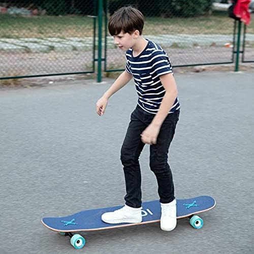  AODI 46 Longboard Skateboard Complete Canadian Maple Wood Double Kick Concave Maple Pro Beginner Dance Board with LED PU Wheels for Kids Adults