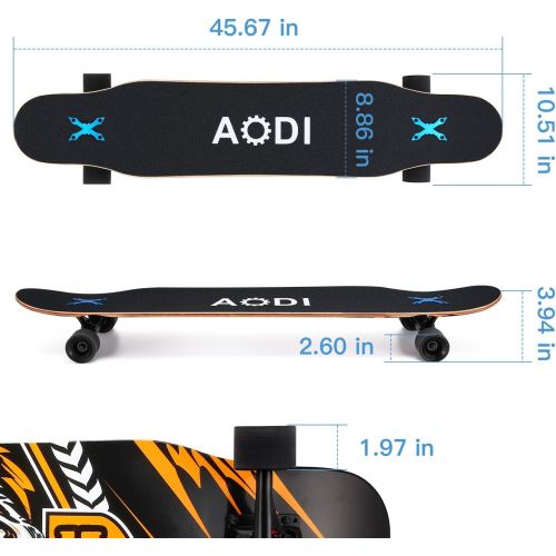  AODI 46 Longboard Skateboard Complete Canadian Maple Wood Double Kick Concave Maple Pro Beginner Dance Board with LED PU Wheels for Kids Adults