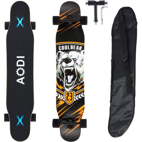  AODI 46 Longboard Skateboard Complete Canadian Maple Wood Double Kick Concave Maple Pro Beginner Dance Board with LED PU Wheels for Kids Adults