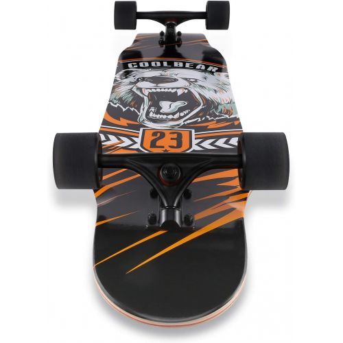  AODI 46 Longboard Skateboard Complete Canadian Maple Wood Double Kick Concave Maple Pro Beginner Dance Board with LED PU Wheels for Kids Adults