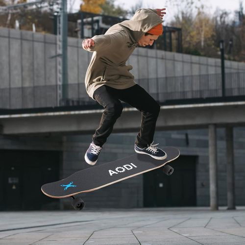  AODI 46 Longboard Skateboard Complete Canadian Maple Wood Double Kick Concave Maple Pro Beginner Dance Board with LED PU Wheels for Kids Adults