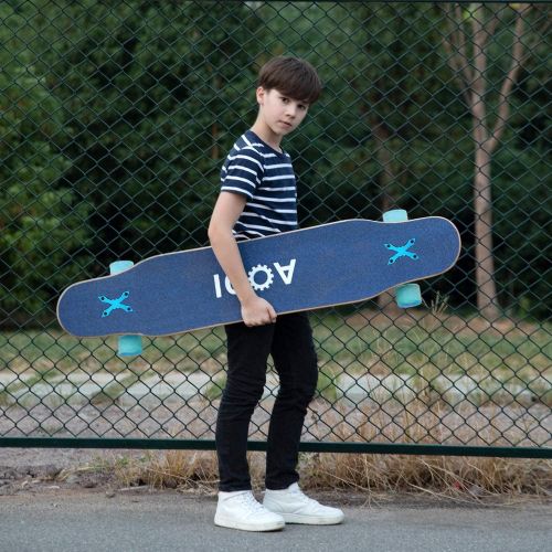  AODI 46 Longboard Skateboard Complete Canadian Maple Wood Double Kick Concave Maple Pro Beginner Dance Board with LED PU Wheels for Kids Adults