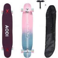 AODI 46in Longboard Skateboard Complete Cruiser, Freeride Skateboards with LED PU Wheels 7 Ply Canadian Maple Skateboards for Cruising, Carving, Downhill