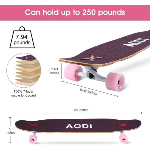  AODI 46in Longboard Skateboard Complete Cruiser, Freeride Skateboards with LED PU Wheels 7 Ply Canadian Maple Skateboards for Cruising, Carving, Downhill