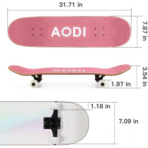  AODI 31 Inch Skateboards for Beginners, Pro Complete Skateboard Canadian 7 Layer Maple Wood Kick Cruiser Standard Skate Board Designed for Kids Teens & Adults