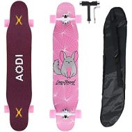 AODI 46 Inch Freeride Longboard Skateboard - Complete Cruiser Skateboards Canadian Maple Double Kick Concave Dance Board with LED Wheels for Cruising, Carving, Downhills