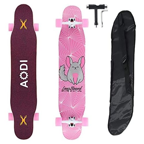  AODI 46 Inch Freeride Longboard Skateboard - Complete Cruiser Skateboards Canadian Maple Double Kick Concave Dance Board with LED Wheels for Cruising, Carving, Downhills