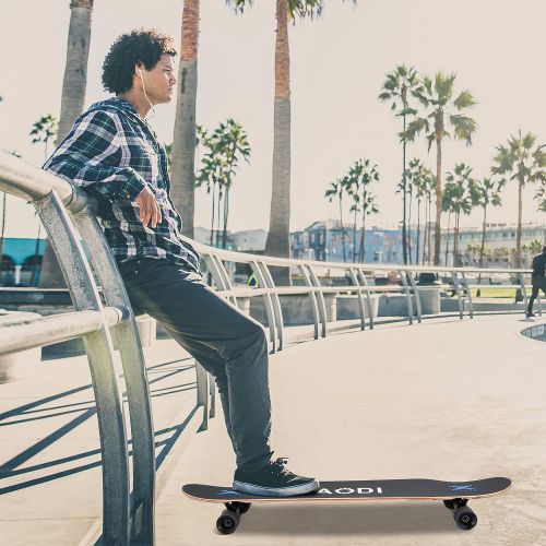  AODI 46 Inch Freeride Longboard Skateboard - Complete Cruiser Skateboards Canadian Maple Double Kick Concave Dance Board with LED Wheels for Cruising, Carving, Downhills