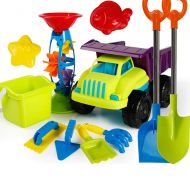 AODLK 11Pcs Beach Toys for Children Sand Play Set with Large Bucket Molds and Hourglass Summer Pool Beach Garden Toy Set Included Watering Can Rake and Shovel