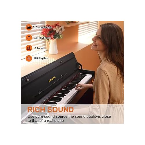  88 Key Weighted Action Digital Piano,Grade Hammer Action Keyboard with Furniture Stand and Triple Pedals for Beginner Kids/Adults,Classic Household,Piano Lessons, UPB-85 (Comes with headphones)