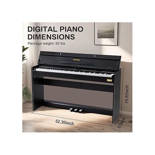  88 Key Weighted Action Digital Piano,Grade Hammer Action Keyboard with Furniture Stand and Triple Pedals for Beginner Kids/Adults,Classic Household,Piano Lessons, UPB-85 (Comes with headphones)