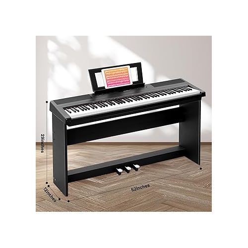  Weighted Piano 88-Key Beginner Digital Piano,Full Size Weighted keyboard with Hammer Action,with 3-Pedal Unit,238 Tones,200 Rhythms,100 Demo,Stereo Speakers,wood Furniture stand,Piano Lessons