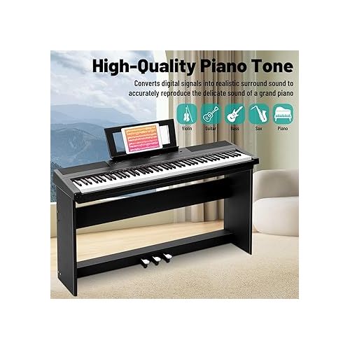  Weighted Piano 88-Key Beginner Digital Piano,Full Size Weighted keyboard with Hammer Action,with 3-Pedal Unit,238 Tones,200 Rhythms,100 Demo,Stereo Speakers,wood Furniture stand,Piano Lessons