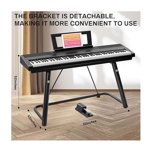  Beginner Digital Piano 88-Key, Keyboard Electric Piano, Full Size Semi Weighted Keys, 238 Tones,100 Demo Songs, with Sustain Pedal, Stereo Speakers, MP3 Function,Black,Piano Lessons(S-300U)