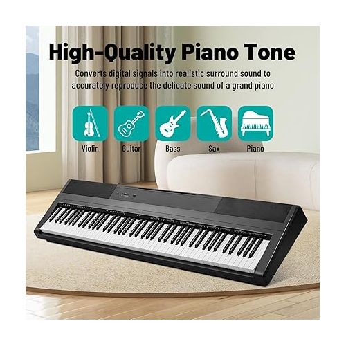  Beginner Digital Piano 88-Key, Keyboard Electric Piano, Full Size Semi Weighted Keys, 238 Tones,100 Demo Songs, with Sustain Pedal, Stereo Speakers, MP3 Function,Black,Piano Lessons(S-300U)