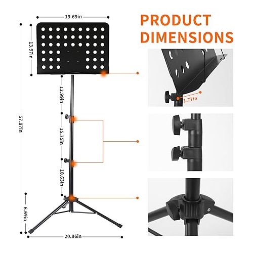  Sheet Music Stand,Full Metal,19x14inches Oversized Sheet Music,Desktop Book Stand with Portable Carrying Bag,Clip Holder,Sheet Music Folder,2 in 1 Music Book Stand