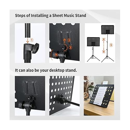  Sheet Music Stand,Full Metal,19x14inches Oversized Sheet Music,Desktop Book Stand with Portable Carrying Bag,Clip Holder,Sheet Music Folder,2 in 1 Music Book Stand