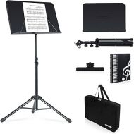 Sheet Music Stand,2 in 1 Dual-Use Folding Sheet Music Stand & Desktop Book Stand with Portable Carrying Bag & Music Sheet Clip Holder & Sheet Music Book(Black) (AS-M55)