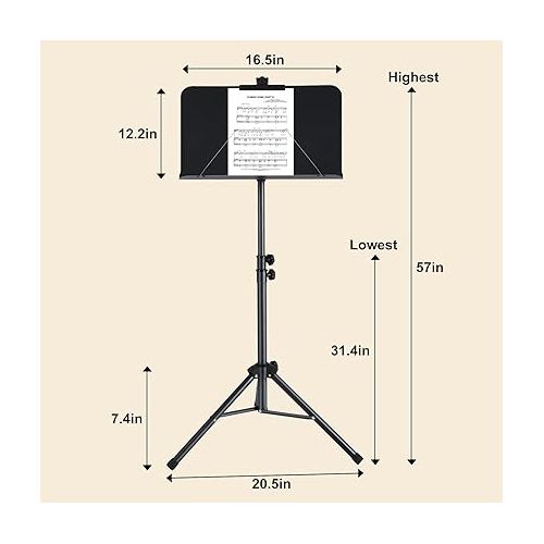  Sheet Music Stand,2 in 1 Dual-Use Folding Sheet Music Stand & Desktop Book Stand with Portable Carrying Bag & Music Sheet Clip Holder & Sheet Music Book(Black) (AS-M55)
