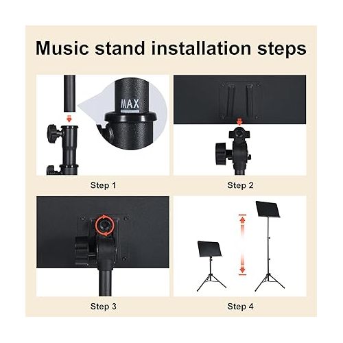  Sheet Music Stand,2 in 1 Dual-Use Folding Sheet Music Stand & Desktop Book Stand with Portable Carrying Bag & Music Sheet Clip Holder & Sheet Music Book(Black) (AS-M55)