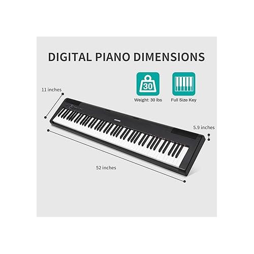  Weighted Piano 88-Key Beginner Digital Piano,Full Size Weighted keyboard with Hammer Action,with Sustain Pedal,2x25W Stereo Speakers,MP3 Function,Piano Lessons,Black,S-200
