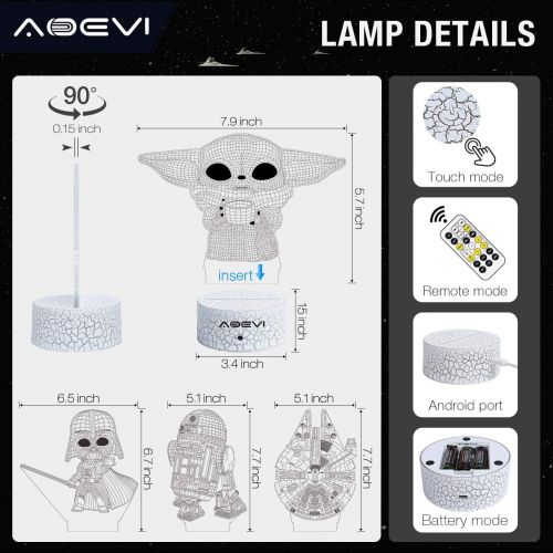  [아마존베스트]AOEVI Star Wars Gifts, Star Wars Toys 7 Colors Changing 3D Night Light for Kids Room Decor with Remote & Timer, (4 Patterns) Starwars Illusion Lamp Birthday Gifts for Boys Men Brot