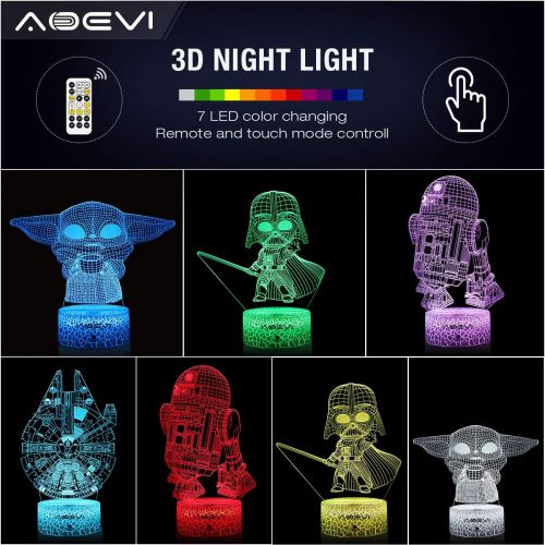  [아마존베스트]AOEVI Star Wars Gifts, Star Wars Toys 7 Colors Changing 3D Night Light for Kids Room Decor with Remote & Timer, (4 Patterns) Starwars Illusion Lamp Birthday Gifts for Boys Men Brot