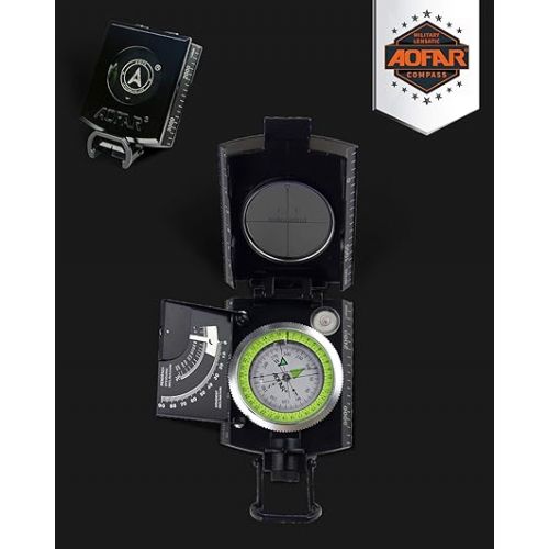  AOFAR AF-4074 Military Compass for Hiking,Lensatic Sighting Waterproof,Durable,Inclinometer for Camping,Boy Scount,Geology Activities Boating