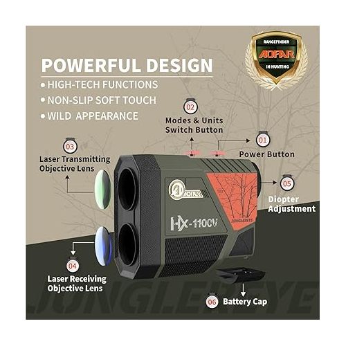  AOFAR HX-1100V Rangefinder for Hunting Archery, 1100 Yards with Angle and Horizontal Distance, High-Precision for Bow Hunting with Range,Speed,Scan Mode,6X,Lightweight,Free Battery,Carrying Case