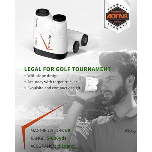  AOFAR GX-6F PRO Golf Rangefinder with Slope and Angle Switch, Flag Lock with Pulse Vibration and Continuous Scan, Tournament Designed, 600 Yards Rangefinder for Distance Measuring